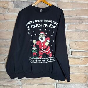 Gildan Ugly Christmas Sweater Men 2XL When I Think About You I Touch My Elf